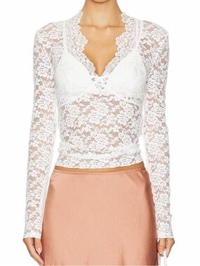 Free People White Floral Lace Blouse